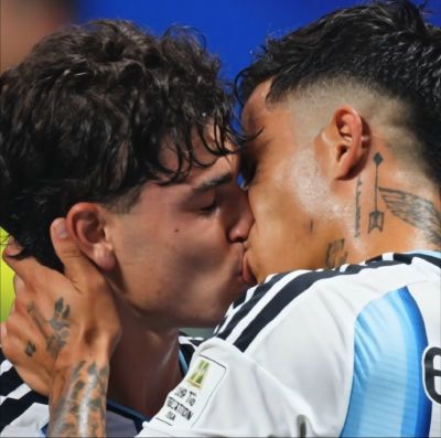 AI-generated image of Federico Barba kissing a teammate on the pitch