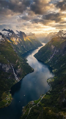 AI-generated aerial view of a fjord landscape