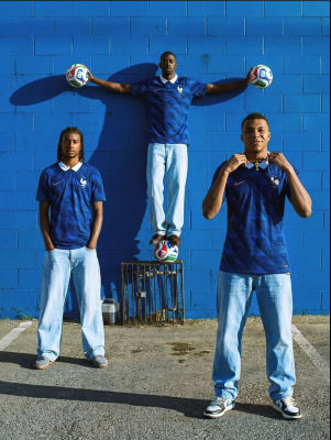 AI-generated image of Kylian Mbappé and Ousmane Dembélé in French national team jerseys