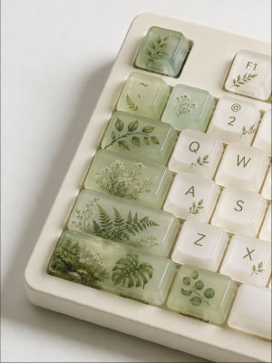 AI-generated image of a keyboard with botanical-themed keycaps