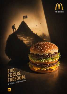 AI-generated McDonald's 'Fuel. Focus. Freedom.' burger advertisement