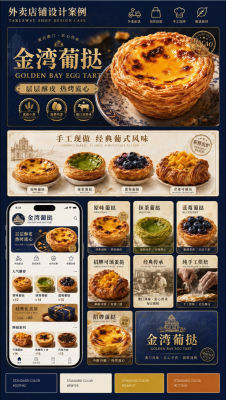 AI-generated takeaway shop design for Golden Bay Egg Tart (Macau-style)
