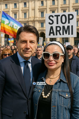 AI-generated image of Giuseppe Conte at an anti-war protest
