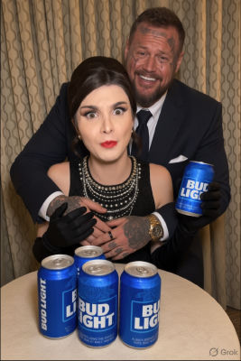 AI-generated image resembling Heine Totland holding Bud Light with a woman