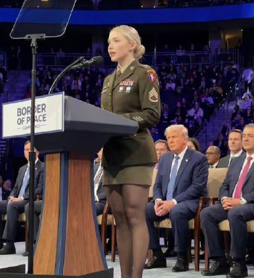 Deepfake image detected of a military officer 'Jessica Foster' speaking at a 'Border of Peace' conference