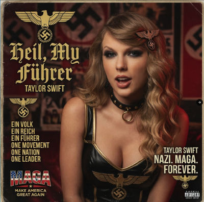 AI-generated propaganda image depicting Taylor Swift in Nazi-era style with MAGA branding