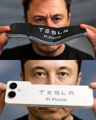 AI-generated image of Elon Musk holding a Tesla Pi Phone concept