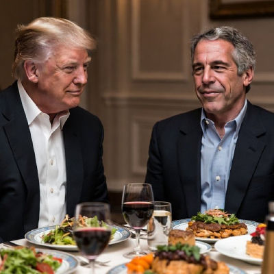 AI-generated image of Donald Trump and Jeffrey Epstein at a dinner