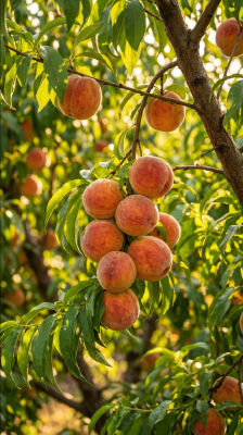 AI-generated image of peaches hanging on a tree