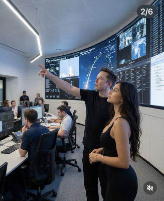 AI-generated image of Elon Musk and Georgina Rodríguez at a SpaceX operations center