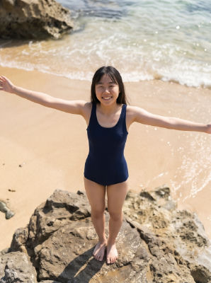 AI-generated image of an unidentified woman on a beach in a swimsuit