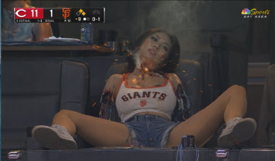 AI-generated promotional image of cyborg woman in Giants jersey for NBC Sports Bay Area