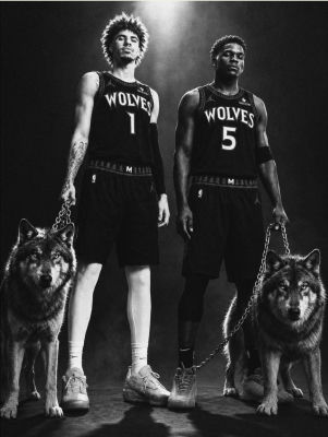 AI-generated image of Lamelo Ball and Anthony Edwards in Minnesota Timberwolves uniforms