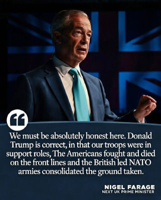 Deepfake of Nigel Farage as 'Next UK Prime Minister' with attributed NATO quote