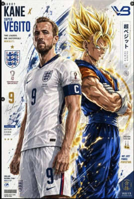 AI-generated poster of Harry Kane and Super Vegito from Dragon Ball