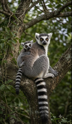 AI-generated image of ring-tailed lemurs perched in a tree