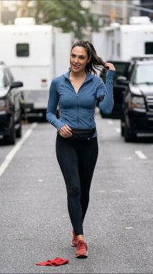 AI-generated image of Gal Gadot walking on a city street in athletic wear
