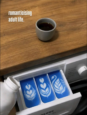 AI-generated 'romanticising adult life' meme of coffee and laundry