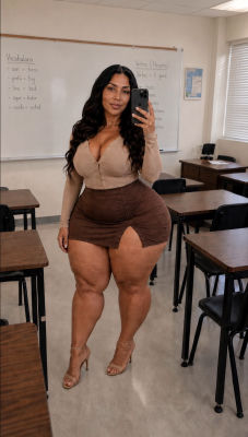 AI generated image of an unidentified woman taking a selfie in a classroom