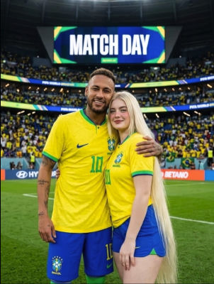 AI-generated image of Neymar posing with a woman in a Brazil match-day scene