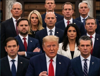 Deepfake of Donald Trump, Marco Rubio, and Tulsi Gabbard in group photo