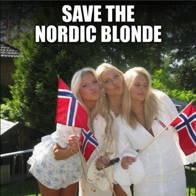 AI-generated 'Save the Nordic Blonde' image of three women with Norwegian flags