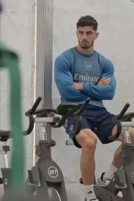 AI-generated image of Kai Havertz on an exercise bike in Arsenal training