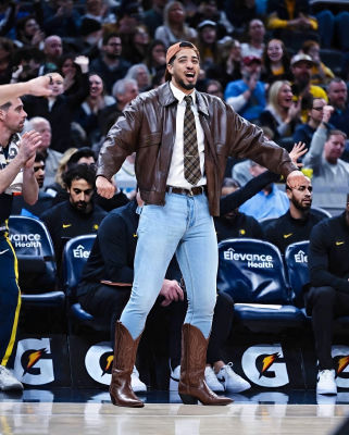Deepfake of Tyrese Haliburton in cowboy boots on Pacers sideline