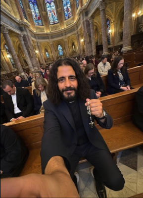 AI-generated image of Man depicted as a priest in a cathedral