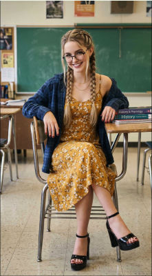 AI-generated image of Mckenna Grace in a high school classroom