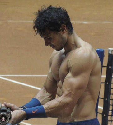 AI-generated image of Rafael Nadal shirtless on a tennis court