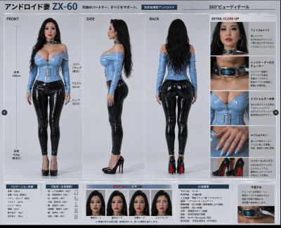 AI-generated image of Luo Zilin styled as a Japanese 'android wife ZX-60' product page