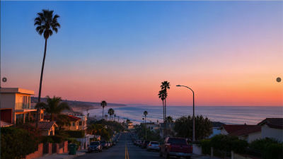 AI-generated coastal sunset street view