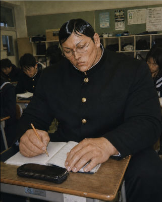 AI-generated image resembling Ryuichi Sugiyama and Hirofumi Arai in a Japanese classroom