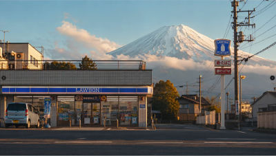 AI-generated image of a Lawson convenience store with Mount Fuji in the background