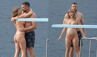 Deepfake image detected of Taylor Swift and Travis Kelce in swimwear by the water
