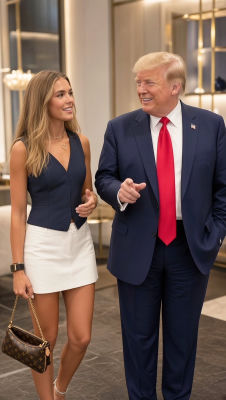 AI-generated image of Donald Trump standing with Kai Trump at an upscale interior