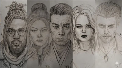 AI-generated pencil-sketch portraits of random people 