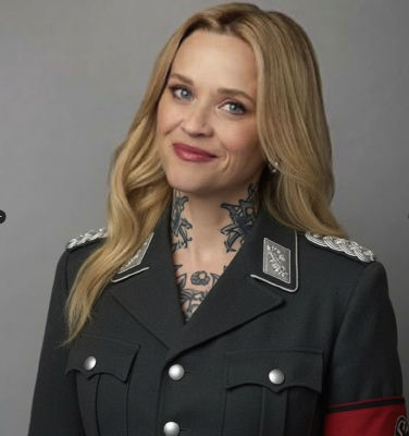 AI-generated portrait of Reese Witherspoon in a military-style uniform