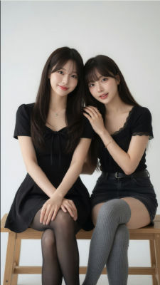 Deepfake of women seated together in black outfits
