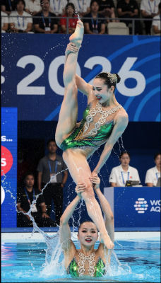 AI generated images of women performing artistic swimming acrobatic lift