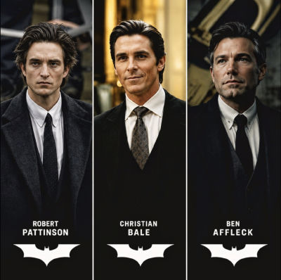AI-generated image of Robert Pattinson, Christian Bale, and Ben Affleck as Batman