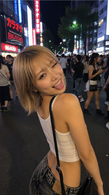 AI generated Image  of a woman on a Japanese street at night