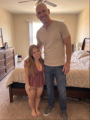 AI-generated image of a man and a young-looking woman in a bedroom