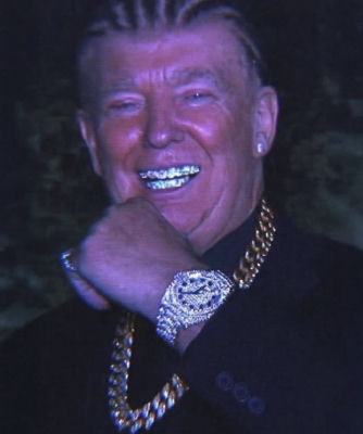 AI-generated image of Donald Trump wearing diamond grills and gold chains