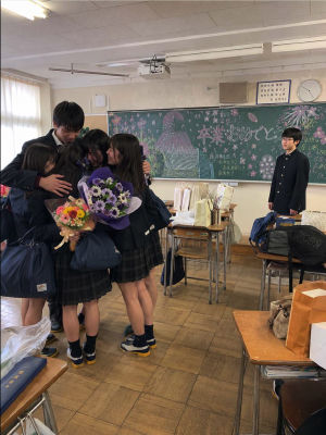 AI-generated image of Japanese high school students at a graduation ceremony