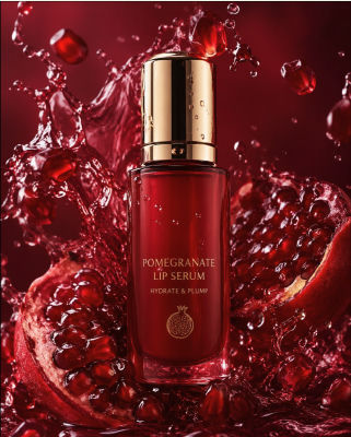 AI-generated pomegranate lip serum product image