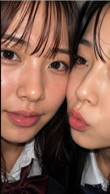 AI-generated close-up of two young women in school uniforms