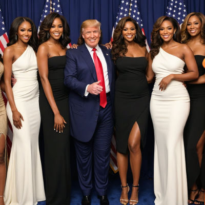 AI-generated image of Donald Trump posing with celebrities at an event