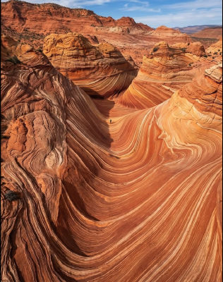 AI-generated image of swirling red sandstone rock formation resembling The Wave